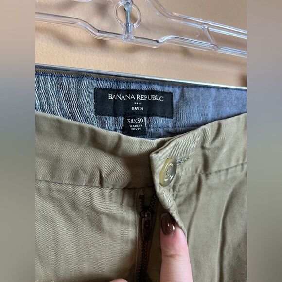 Banana Republic Men’s Size 34X30 Gavin Khaki Chino Cotton Pants - Picture 2 of 7